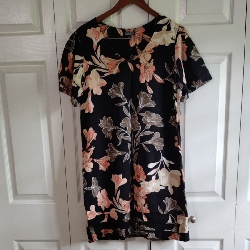 Michael Miller Linen Viscose Tropical Print On Black Size L A Line